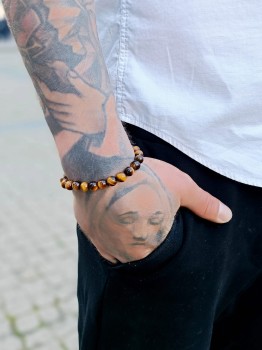 Bransoletka męska Tygrysie Oko, Brazi Druse Jewelry: brązowa, kuleczki.