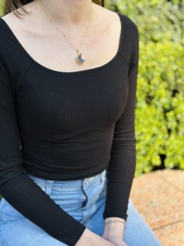 Naszyjnik Brazi Druse Jewelry, ametyst, księżyc, złocona oprawa.