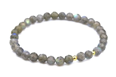 Elegancka bransoletka z labradorytu, fasetowane kuleczki, złote zapięcie.