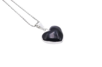 Srebrny naszyjnik z naturalnym onyksem w kształcie serca, biżuteria ręcznie wykonana Brazi