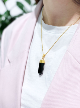 Naszyjnik Brazi Druse Jewelry z onyksu, obelisk, srebro, złoty.