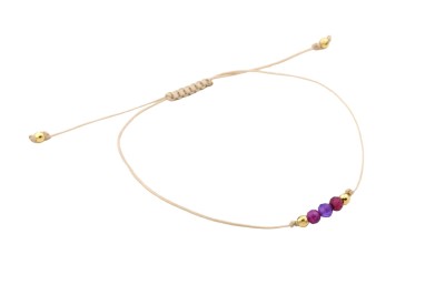 Bransoletka Zodiak Baran: delikatna, sznurkowa bransoletka z kamieniami naturalnymi w odcieniach fioletu i różu.