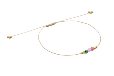 Bransoletka z malachitem i różowymi kamieniami naturalnymi na sznurku, biżuteria Brazi