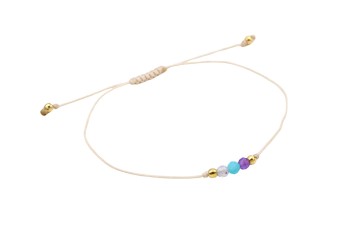 Bransoletka z naturalnych kamieni na jasnobeżowym sznurku, biżuteria handmade Brazi
