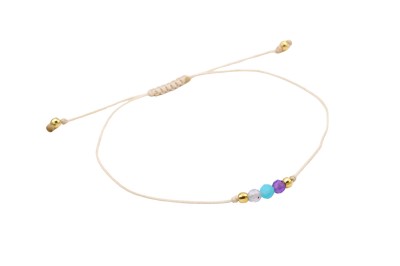 Bransoletka z naturalnych kamieni na jasnobeżowym sznurku, biżuteria handmade Brazi