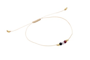 Bransoletka z czarnym, szarym i czerwonym kamieniem naturalnym na złotym sznurku, biżuteria Brazi