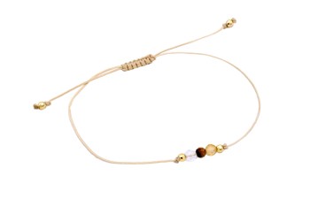 Bransoletka z naturalnych kamieni w kolorze białym, ciemnobrązowym i miodowym ze złotymi dodatkami, biżuteria Brazi