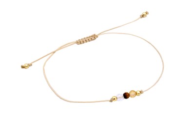 Bransoletka z naturalnych kamieni w kolorze białym, ciemnobrązowym i miodowym ze złotymi dodatkami, biżuteria Brazi