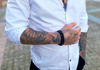 Męska bransoletka z matowego turmalinu. Brazi Druse Jewelry.