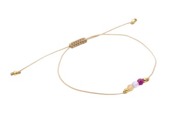 Bransoletka z cytrynem i różowym kwarcem ze złotymi elementami na sznurku, biżuteria Brazi