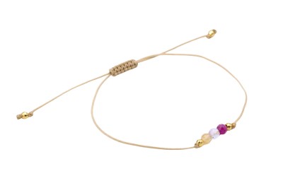 Bransoletka z cytrynem i różowym kwarcem ze złotymi elementami na sznurku, biżuteria Brazi