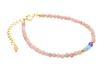 Bransoletka z kolorowych kamieni naturalnych z zapięciem typu karabińczyk i łańcuszkiem, biżuteria Brazi.