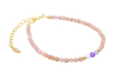 Bransoletka z fasetowanych kamieni naturalnych z zapięciem typu karabińczyk i łańcuszkiem przedłużającym, biżuteria Brazi.