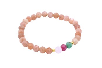 Bransoletka na elastycznej gumce z naturalnych kamieni ze złotymi przekładkami, ręcznie wykonana biżuteria Brazi.