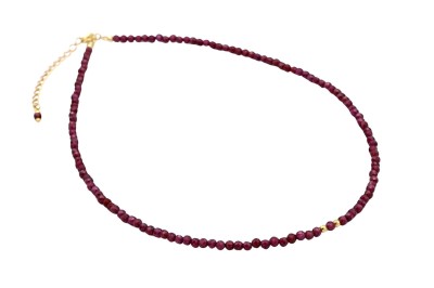 Naszyjnik z fasetowanych granatów z pozłacanym zapięciem i złotym koralikiem, biżuteria naturalna Brazi
