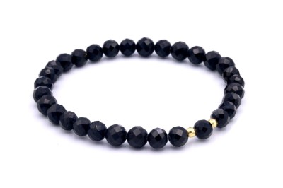 Bransoletka z naturalnym czarnym turmalinem fasetowanym ze złotymi koralikami, biżuteria Brazi