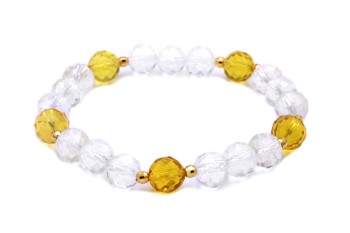 Bransoletka z fasetowanym kryształem górskim i cytrynem ze złotymi detalami, biżuteria marki Brazi