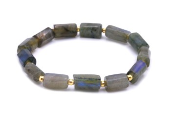 Bransoletka z naturalnego labradorytu w formie bryłek ze złotymi przekładkami, biżuteria Brazi