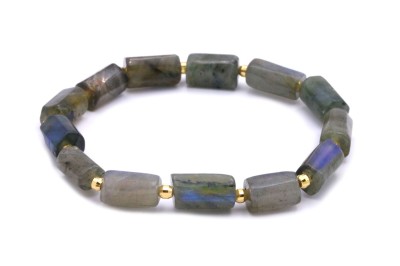 Bransoletka z naturalnego labradorytu w formie bryłek ze złotymi przekładkami, biżuteria Brazi