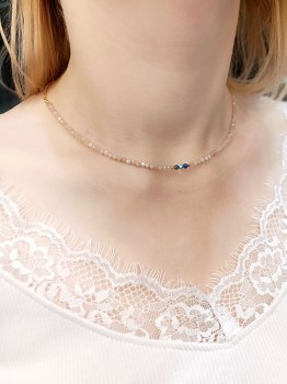 Naszyjnik typu choker z kolorowych kamieni naturalnych na złotym łańcuszku, biżuteria Brazi