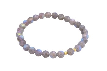 Bransoletka z naturalnego fasetowanego labradorytu ze złotymi elementami, biżuteria marki Brazi.