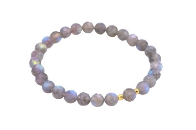 Bransoletka z naturalnego fasetowanego labradorytu ze złotymi elementami, biżuteria marki Brazi.