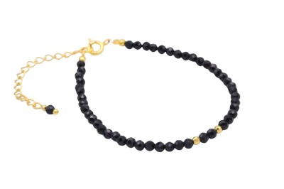 Bransoletka z naturalnym czarnym turmalinem i złotym zapięciem, fasetowane kamienie, biżuteria Brazi