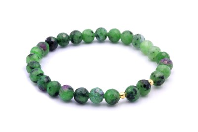 Bransoletka z fasetowanego zoisytu z rubinem i złotymi koralikami, ręcznie wykonana biżuteria Brazi