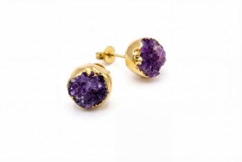 Kolczyki Ametystu Druza Okrągłe sztyft