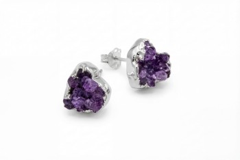 Kolczyki Ametyst Druza Serce sztyft