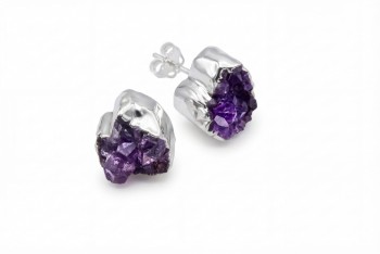 Kolczyki Ametyst Druza Serce sztyft