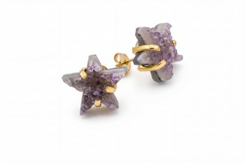 Kolczyki Ametyst Druza Gwiazdka sztyft
