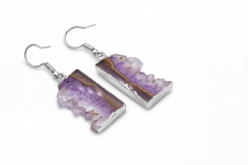Kolczyki Ametyst Plaster wiszące