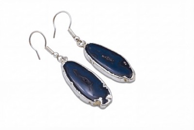 Kolczyki z naturalnym plastrem agatu w oprawie ze srebra, unikalna biżuteria Brazi