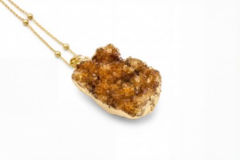 Naszyjnik Szczotka Cytrynu Księżyc złocony