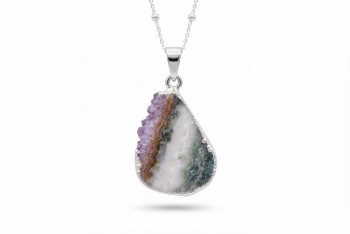Naszyjnik z ametystem w srebrnej ramie o kształcie kropli, wisior z kamienia naturalnego Brazi