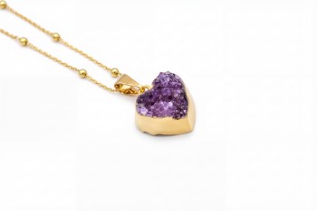 Naszyjnik Ametyst Druza Serduszko małe złocony