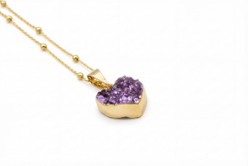 Naszyjnik Ametyst Druza Serduszko małe złocony