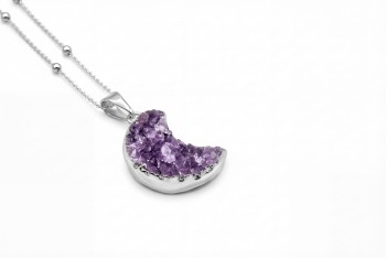Naszyjnik Ametyst Druza Księżyc srebro