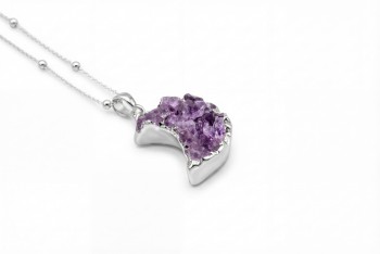 Naszyjnik Ametyst Druza Księżyc srebro