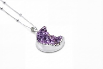 Naszyjnik Ametyst Druza Księżyc srebro