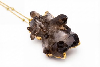 Naszyjnik Kwarc Dymny Szczotka złocony