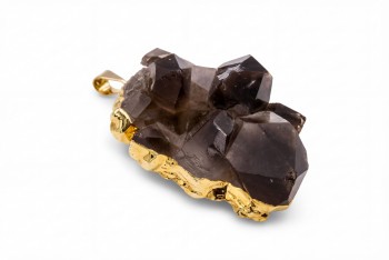 Wisiorek z naturalnego kwarcu dymnego z ozdobną krawatką i złoceniem, biżuteria handmade Brazi.