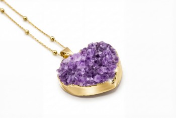 Naszyjnik Ametyst Serce Druza złocony