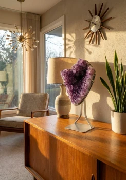 Szczotka ametystu na podstawce nr. 127 - aranżacja wnętrza