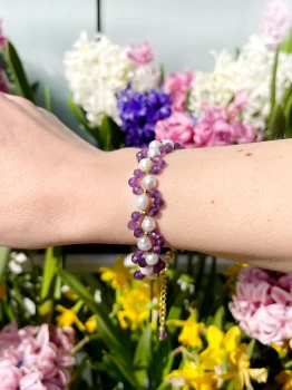 Bransoletka Kwiatek Ametyst i Perła