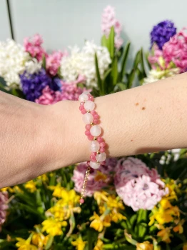 Bransoletka Kwiatek Kwarc Różowy i Rodochrozyt