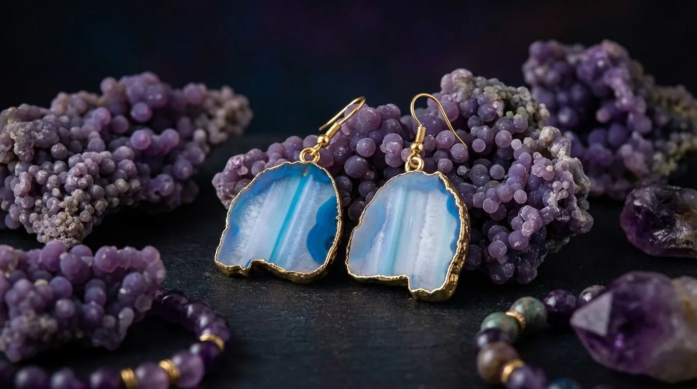 Surowy agat winogronowy o fioletowej, sferycznej strukturze