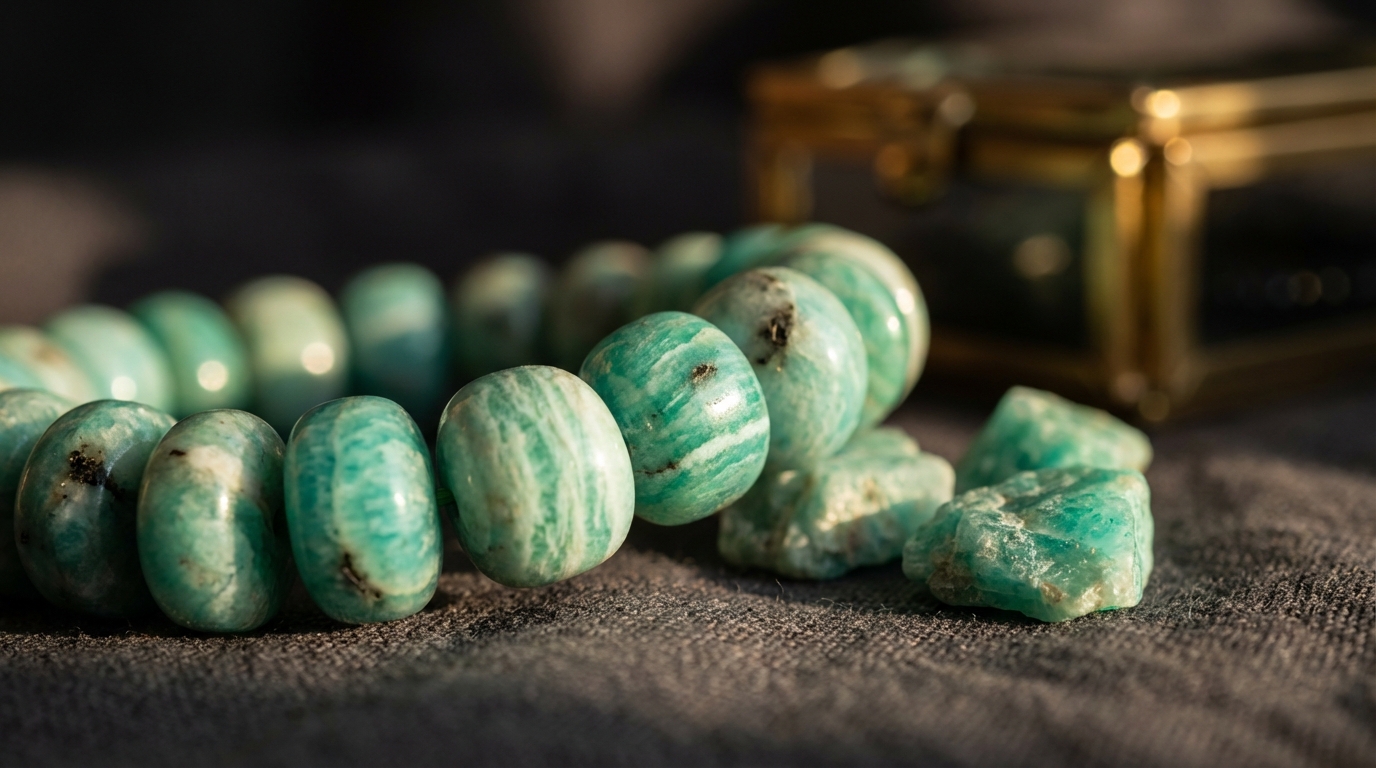 Detale bransoletki z naturalnego amazonitu w świetle słonecznym