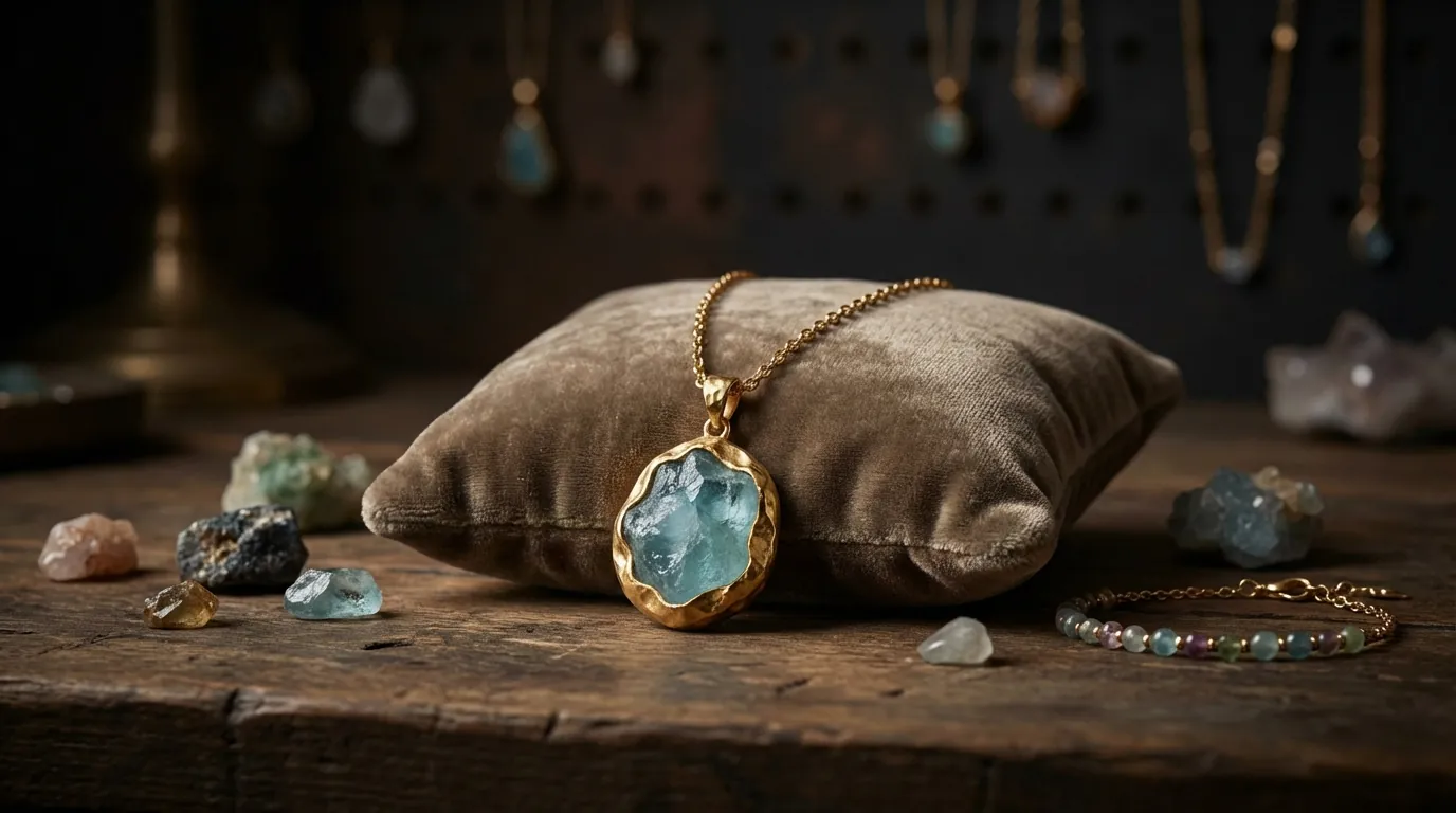 Artystyczny naszyjnik z surowym akwamarynem